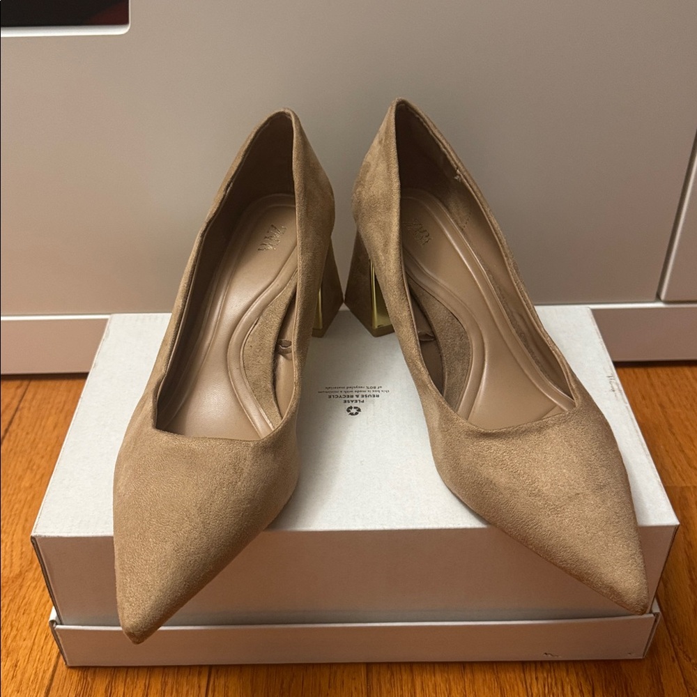 Zara Beige Pointed Toe Heels